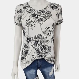 Croft & Barrow 100% Cotton V-Neck Short Sleeve Foral Tee Size L